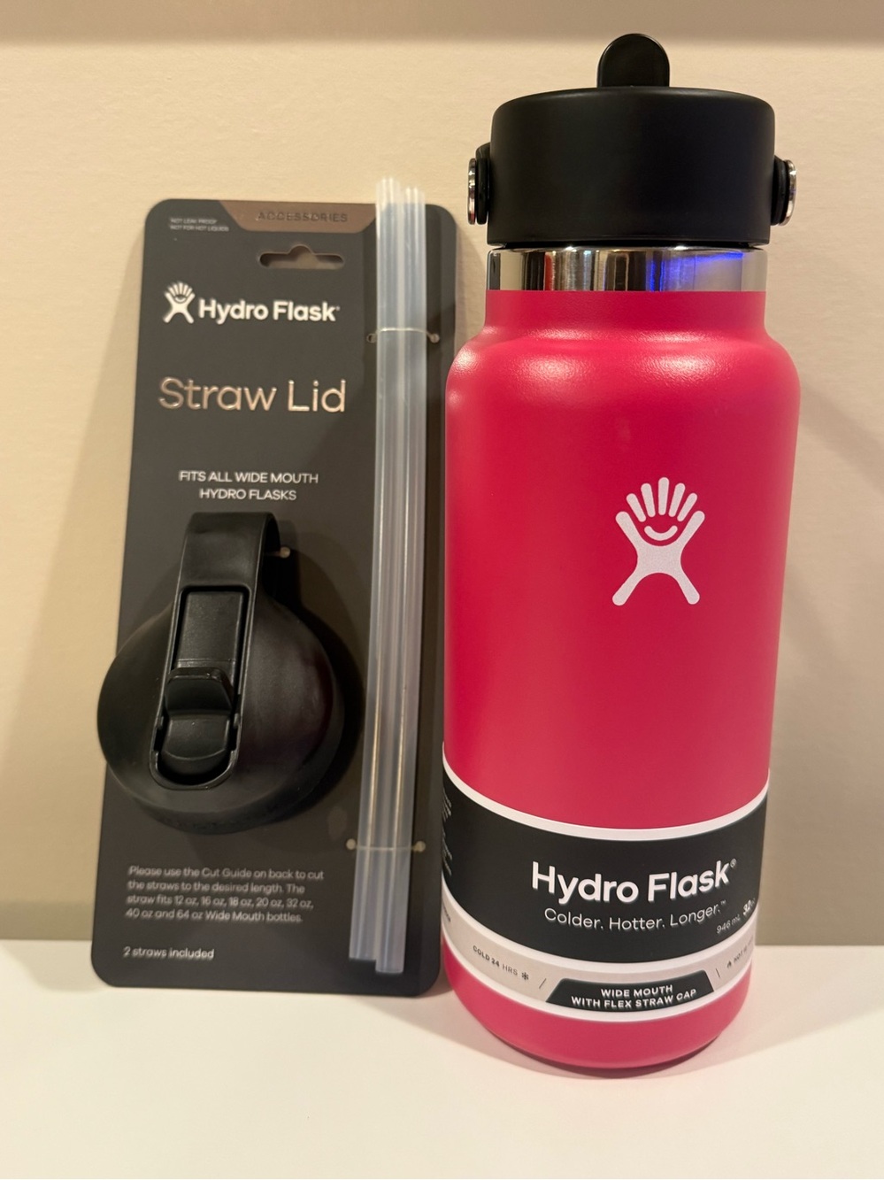 Hydro flask 32 oz Wide Mouth bottle w/Flex Straw Cap and replacements - ZINNIA